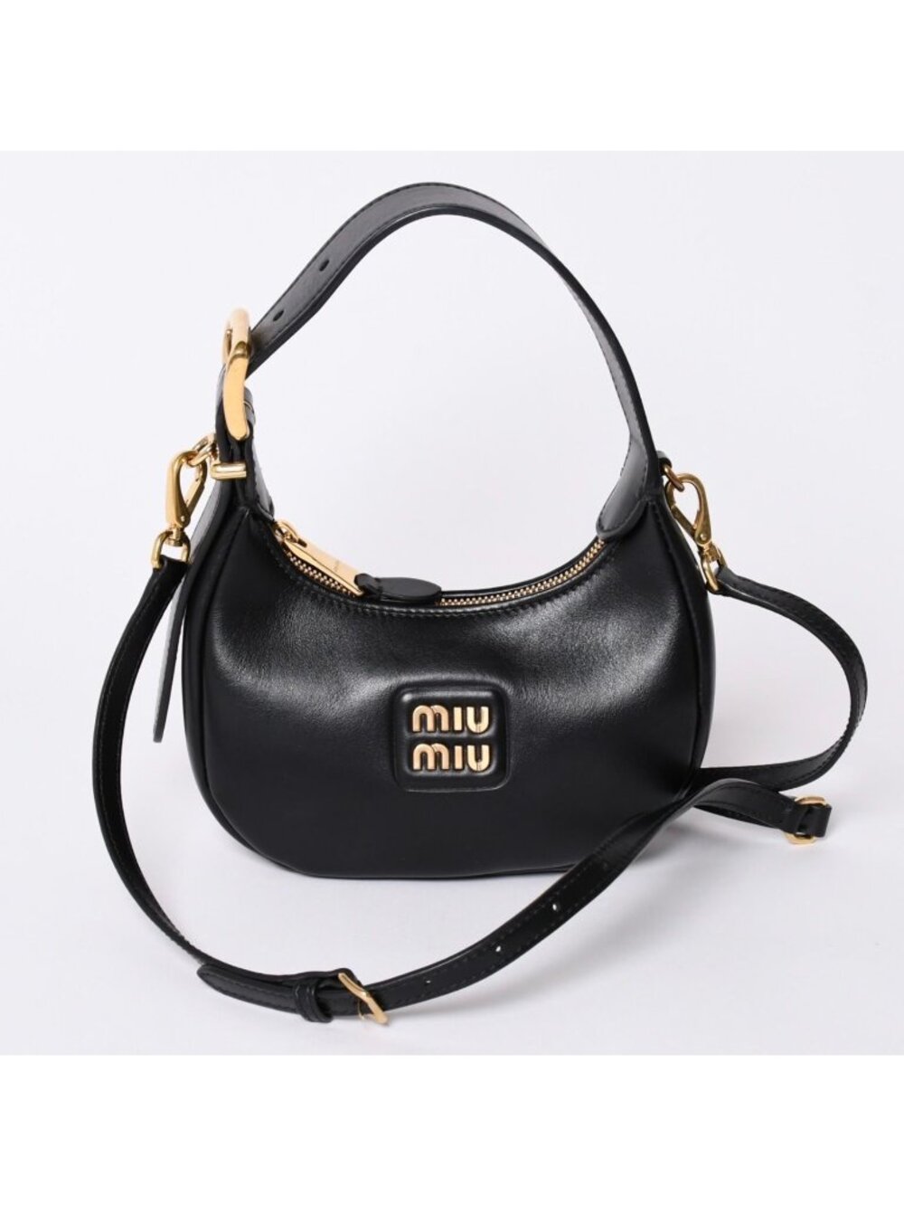 Miu Miu Shoulder Bag Hobo 2-Way Leather Black Gold